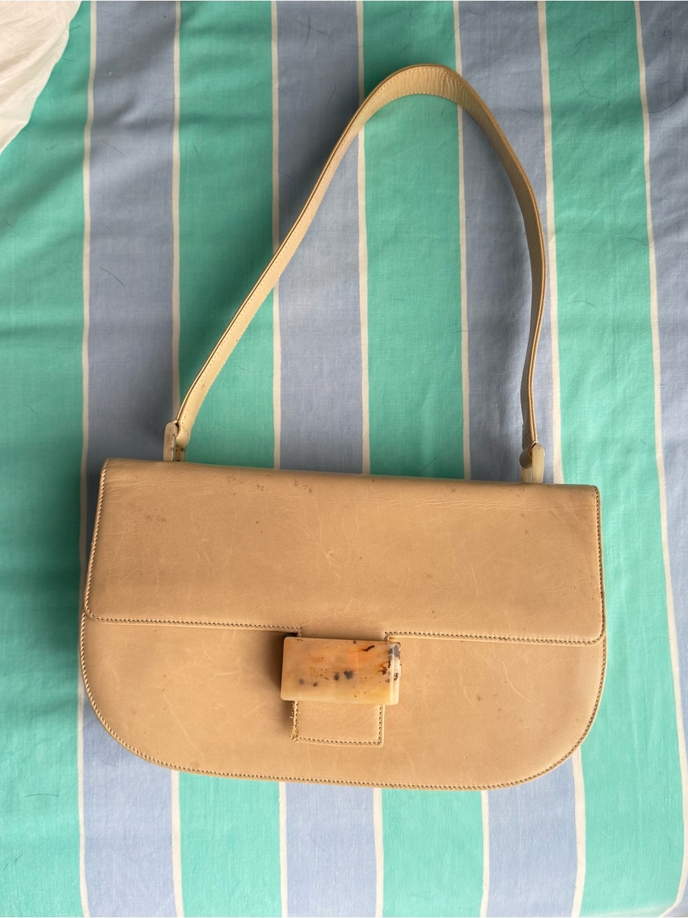 Prada Cream Shoulder Bag with Tortoiseshell-Style Buckle